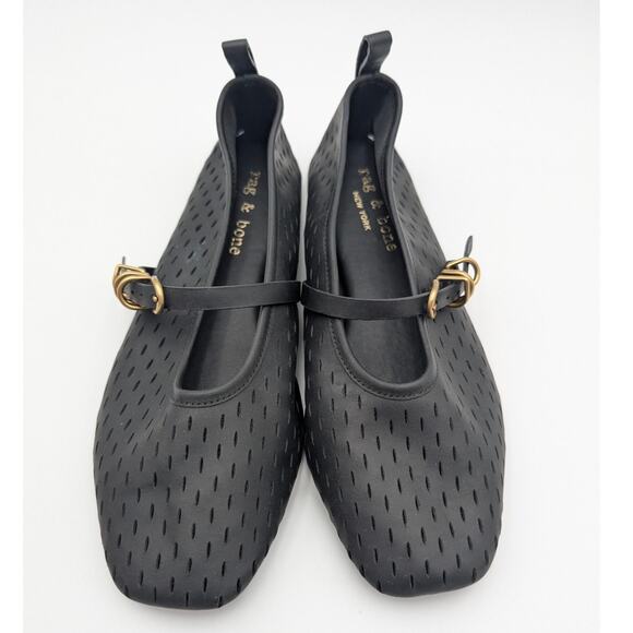 Rag & Bone Spire Perforated Mary Jane Flat Women's Black Leather Size US8.5 EU39 - Picture 10 of 13